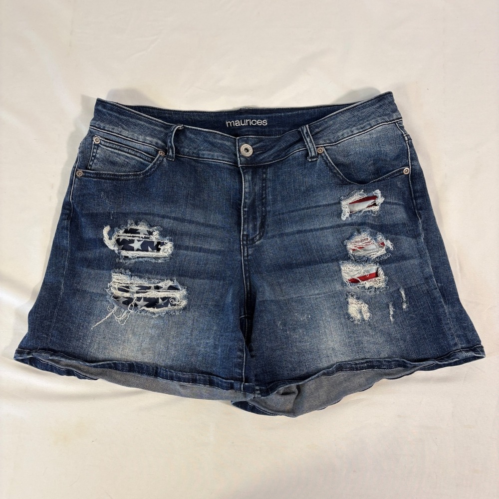 Maurices Denim Jean Shorts Women's 16 Distressed American Flag Patriotic Stars